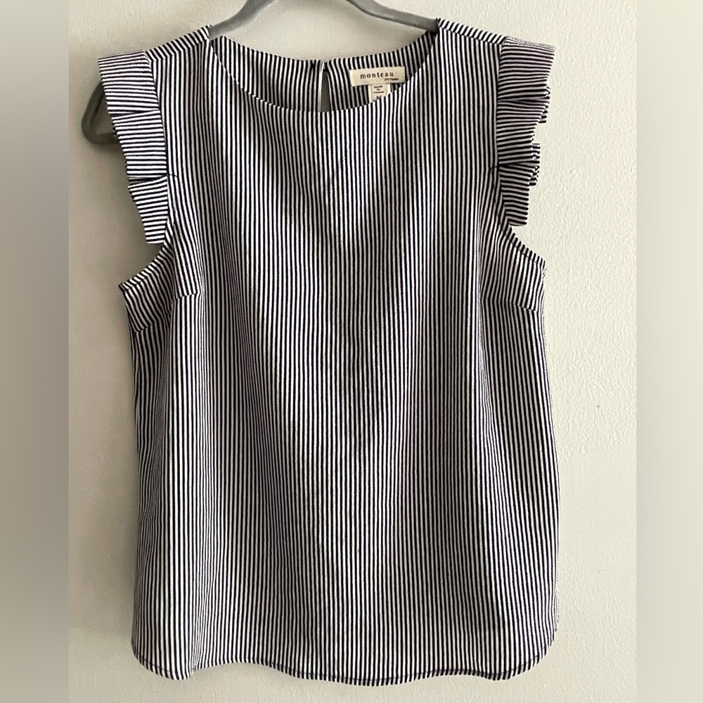 Navy blue and white stripe blouse